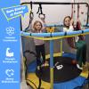 55" Indoor & Outdoor Trampoline for Kids with Enclosure, Toddler Trampoline with Adjustable Gymnastics Bar & Toys, No-Gap Safety Design (Blue&Yellow) view 2