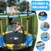 55" Indoor & Outdoor Trampoline for Kids with Enclosure, Toddler Trampoline with Adjustable Gymnastics Bar & Toys, No-Gap Safety Design (Blue&Yellow) view 3