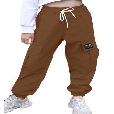 AOWKULAE Big Girls Pants, Drawstring Elastic Waist Loose Tapered Cargo Jogger Pants with Multi Pockets for Girl, Z-Brown, 13-14 Years = Tag 170
