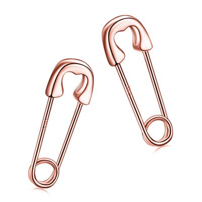 Punk Paper Clip Earrings 18K Rose Gold Plated 925 Sterling Silver Small Heart Safety Pin Earrings Goth Paperclip Hoop Earrings