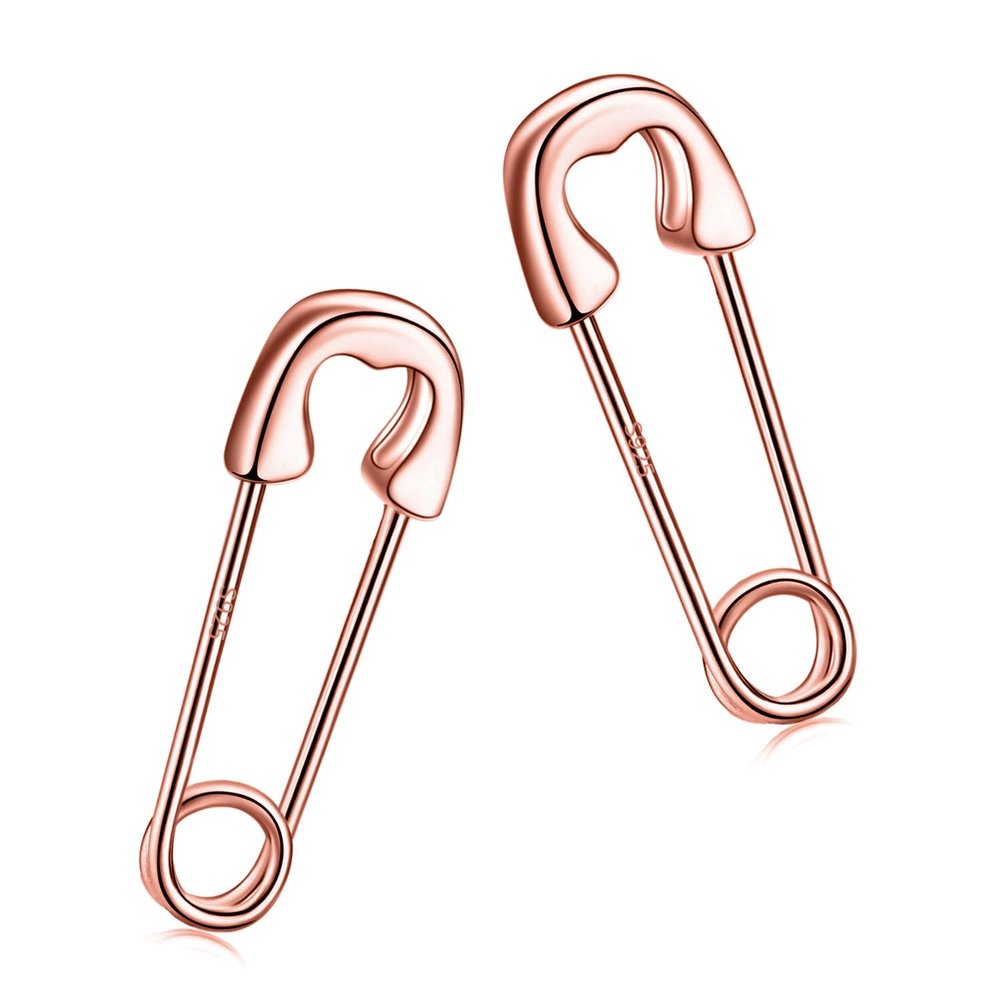 Punk Paper Clip Earrings 18K Rose Gold Plated 925 Sterling Silver Small Heart Safety Pin Earrings Goth Paperclip Hoop Earrings