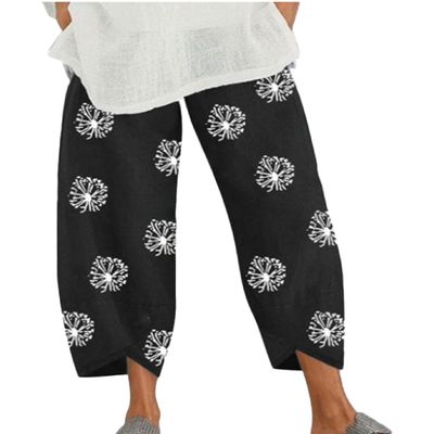 BIVENANT Black Linen Pants Women Summer Casual Loose Pants Cotton Pants Wide Leg Pants Elastic Waist Pants Capri Pants Cropped Pants