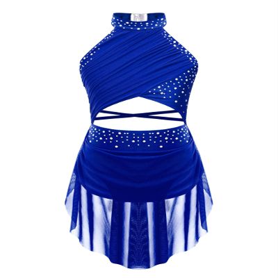 HULIJA Kids Girls Ballet Lyrical Dance Dress Sleeveless Rhinestone Figure Ice Skating Dress Dancewear Blue 6 Years
