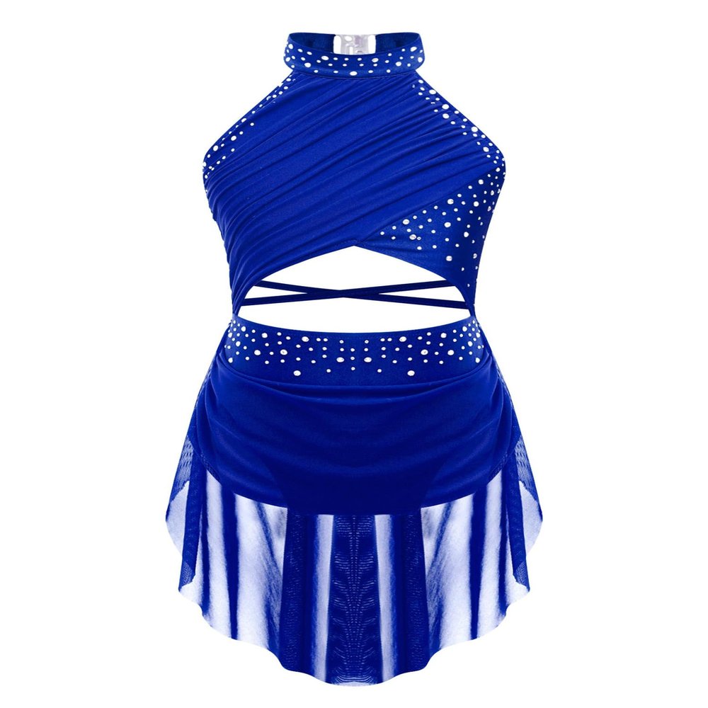 HULIJA Kids Girls Ballet Lyrical Dance Dress Sleeveless Rhinestone Figure Ice Skating Dress Dancewear Blue 6 Years