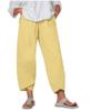 BIVENANT Yellow Linen Pants for Women Cotton Pants Casual Summer Pants Capri Pants Elastic Waist Pants Wide Leg Trousers Cropped Pants view 2