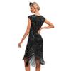 ABEWIP 1920s Flapper Dresses for Women Great Gatsby Roaring 20s Dresses Sparkle Sequin Fringe Vintage Cocktail Club Party Dress Black Silver 3XL view 2