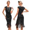ABEWIP 1920s Flapper Dresses for Women Great Gatsby Roaring 20s Dresses Sparkle Sequin Fringe Vintage Cocktail Club Party Dress Black Silver 3XL view 3