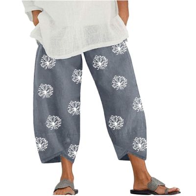 BIVENANT Elastic Waist Pants for Women Wide Leg Cropped Pants for Women Linen Pants for Women Cotton Pants for Women Capri Pants for Women Casual Summer Loose Pants for Women