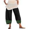 BIVENANT Women's Modern Boho Black, Green Cotton Linen Capri Pants with Elastic High Waist, Wide Leg, Side Pockets, Casual, All Seasons view 1