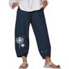 BIVENANT Navy Blue Linen Pants Women Summer Casual Loose Pants Cotton Pants Wide Leg Pants Elastic Waist Pants Capri Pants Cropped Pants view 1