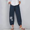 BIVENANT Navy Blue Linen Pants Women Summer Casual Loose Pants Cotton Pants Wide Leg Pants Elastic Waist Pants Capri Pants Cropped Pants view 2