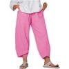 BIVENANT Pink Linen Pants for Women Cotton Pants Casual Summer Pants Capri Pants Elastic Waist Pants Wide Leg Trousers Cropped Pants view 1