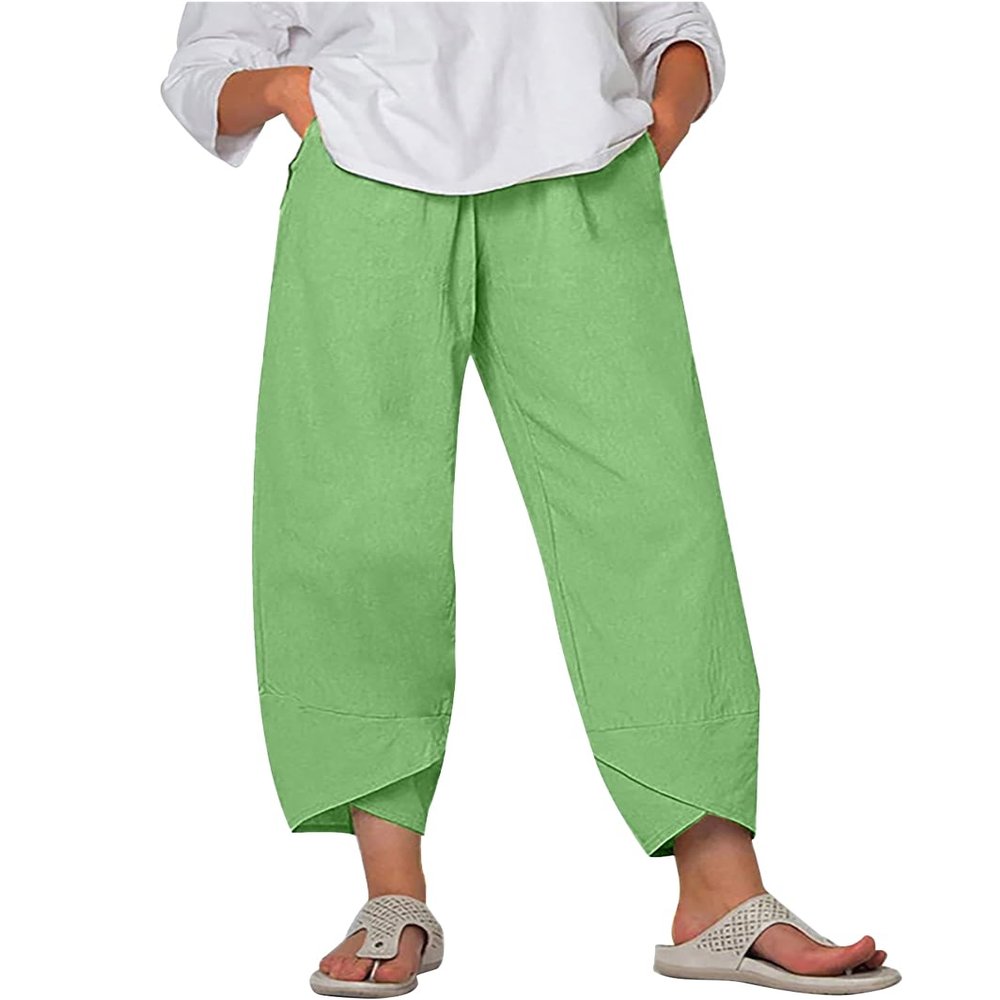 BIVENANT Elastic Waist Pants for Women Wide Leg Cropped Pants for Women Linen Pants for Women Cotton Pants for Women Capri Pants for Women Casual Summer Loose Pants for Women