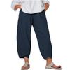 BIVENANT Navy Blue Elastic Waist Pants Wide Leg Cropped Pants Linen Pants Cotton Pants Capri Pants for Women Casual Summer view 1