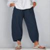 BIVENANT Navy Blue Elastic Waist Pants Wide Leg Cropped Pants Linen Pants Cotton Pants Capri Pants for Women Casual Summer view 2
