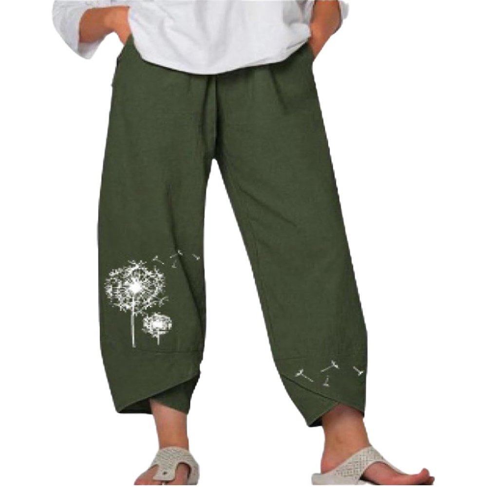 BIVENANT Linen Pants Women Summer Casual Pants for Women Cotton Pants for Women Wide Leg Pants for Women Elastic Waist Pants for Women Capri Pants for Women Cropped Pants for Women