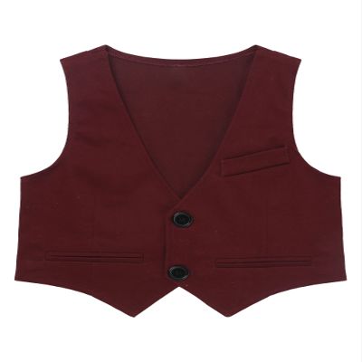 JEATHA Kids Boys 2-Button Formal Dressy Vest V Neck Single-Breasted Waistcoat for Wedding Birthday Party Burgundy 10 Years