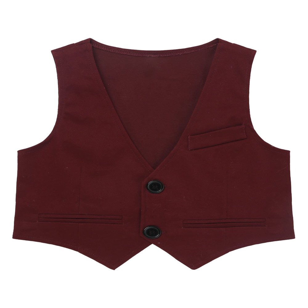 JEATHA Kids Boys 2-Button Formal Dressy Vest V Neck Single-Breasted Waistcoat for Wedding Birthday Party Burgundy 10 Years