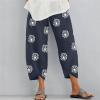 BIVENANT Grey Linen Pants for Women Cotton Pants Casual Summer Pants Capri Pants Elastic Waist Pants Wide Leg Trousers Cropped Pants view 2
