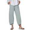 BIVENANT Green Linen Pants Women Summer Casual Loose Pants Cotton Pants Wide Leg Pants Elastic Waist Pants Capri Pants Cropped Pants view 1