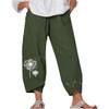 BIVENANT Green Linen Pants for Women Cotton Pants Casual Summer Pants Capri Pants Elastic Waist Pants Wide Leg Trousers Cropped Pants view 1