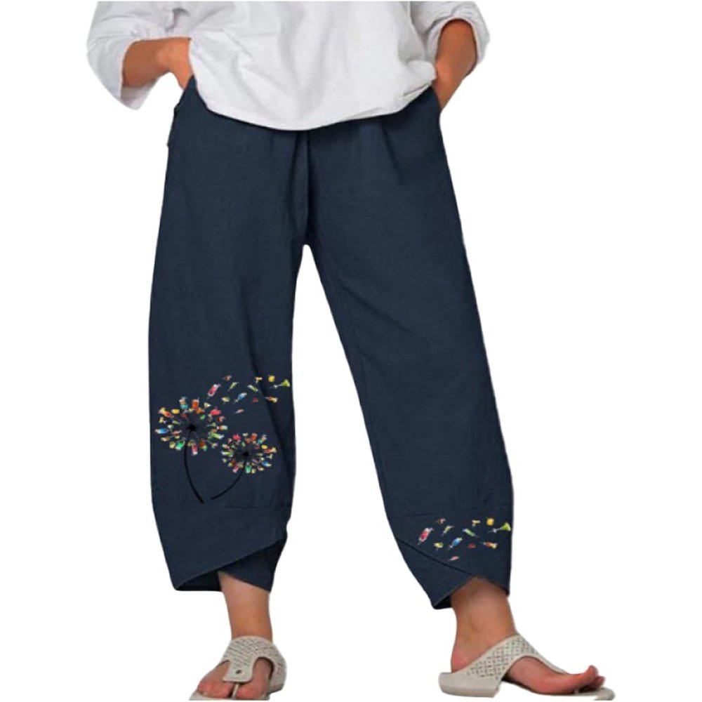 BIVENANT Linen Pants Women Summer Casual Pants for Women Cotton Pants for Women Wide Leg Pants for Women Elastic Waist Pants for Women Capri Pants for Women Cropped Pants for Women, 5X-Large