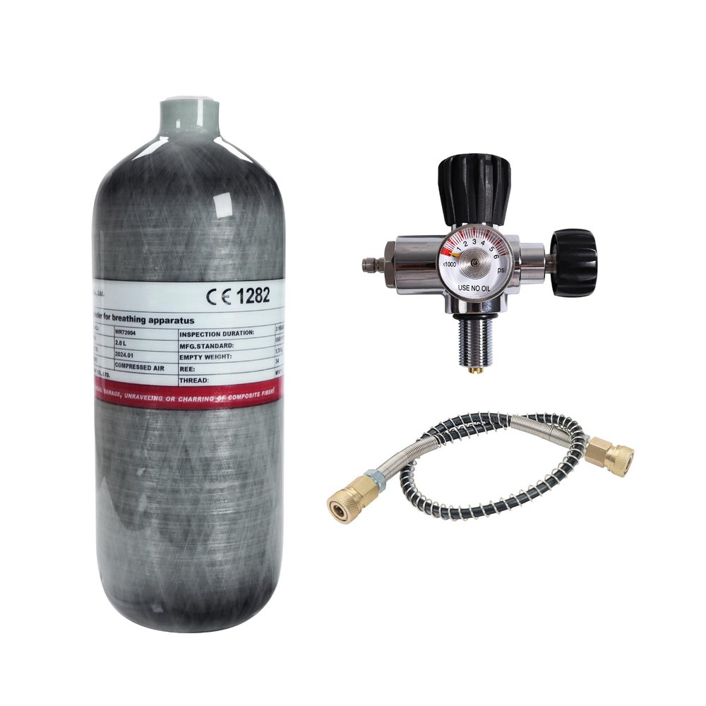 TUXING 4500psi Carbon Fiber Air Tank 2L (Empty Bottle)& Pcp Paintball Filling Station with Pressure Gauge Valve,Scuba Tank,Pcp Tank with Regulator Gauge for PCP Game