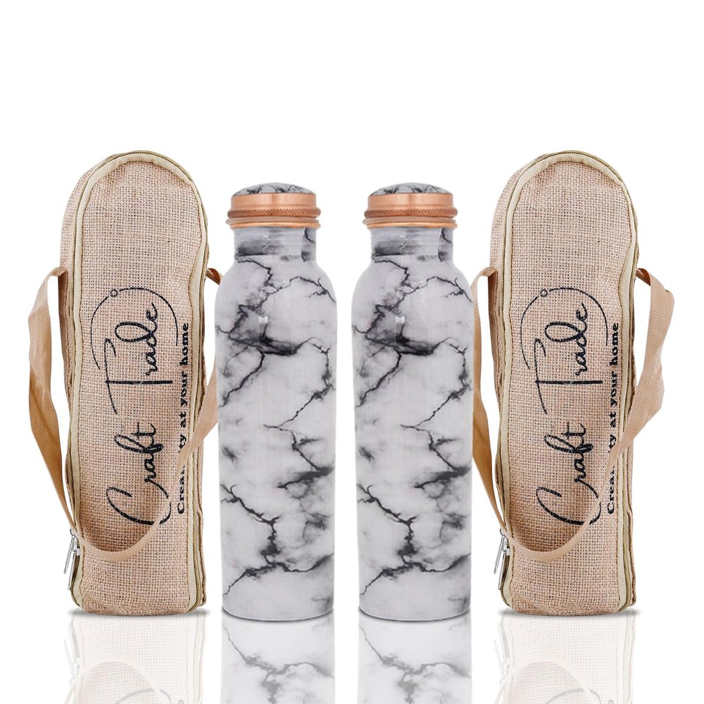Copper Water Bottle for Drinking 34 oz Pure Copper Water Bottle Ayurvedic Water Bottle with Lid Leak Proof Joint Less Bottle Travel Bottle for Gym,Office Hiking Outdoor Bottle (2, Printed White)