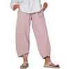 BIVENANT Pink Elastic Waist Pants Wide Leg Cropped Pants Linen Pants Cotton Pants Capri Pants for Women Casual Summer view 1