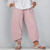 BIVENANT Pink Elastic Waist Pants Wide Leg Cropped Pants Linen Pants Cotton Pants Capri Pants for Women Casual Summer view 2