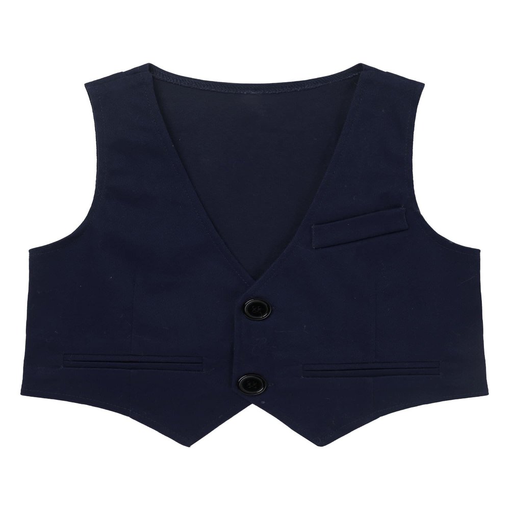 JEATHA Kids Boys 2-Button Formal Dressy Vest V Neck Single-Breasted Waistcoat for Wedding Birthday Party Navy Blue 12 Years
