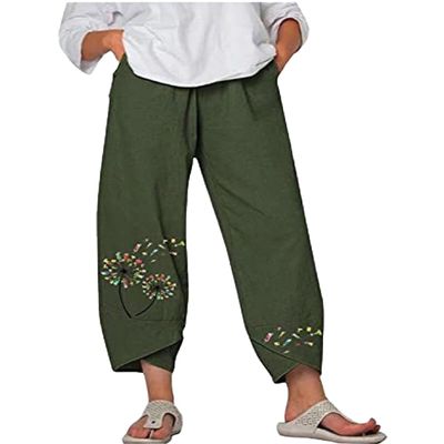 BIVENANT Linen Pants for Women Cotton Pants for Women Casual Summer Pants for Women Capri Pants for Women Elastic Waist Pants for Women Wide Leg Trousers for Women Cropped Pants for Women