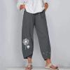 BIVENANT Women's Grey Cotton Linen Elastic Waist High Rise Palazzo Pants, Size 4X-Large to 5XL, Casual Summer Loose Pants view 2