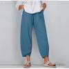 BIVENANT Blue Linen Pants Women Summer Casual Loose Pants Cotton Pants Wide Leg Pants Elastic Waist Pants Capri Pants Cropped Pants view 2