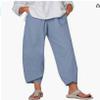 BIVENANT Women's Azure Blue Cotton Linen Palazzo Pants, Elastic Waist, High Rise, Wide Leg, Side Pocket, Casual, Yoga, Beach, Work, Vacation, Size 3X-Large view 2