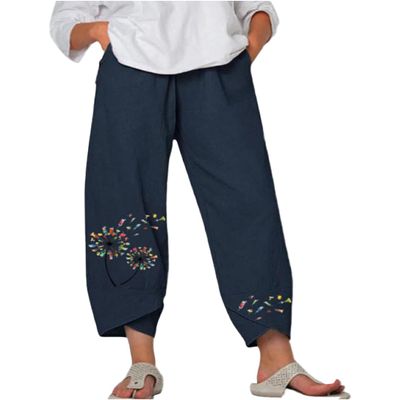 BIVENANT Cotton Pants for Women Casual Pants for Women Summer Pants for Women Capri Pants for Women Elastic Waist Pants for Women Cropped Wide Leg Pants for Women Linen Trousers for Women