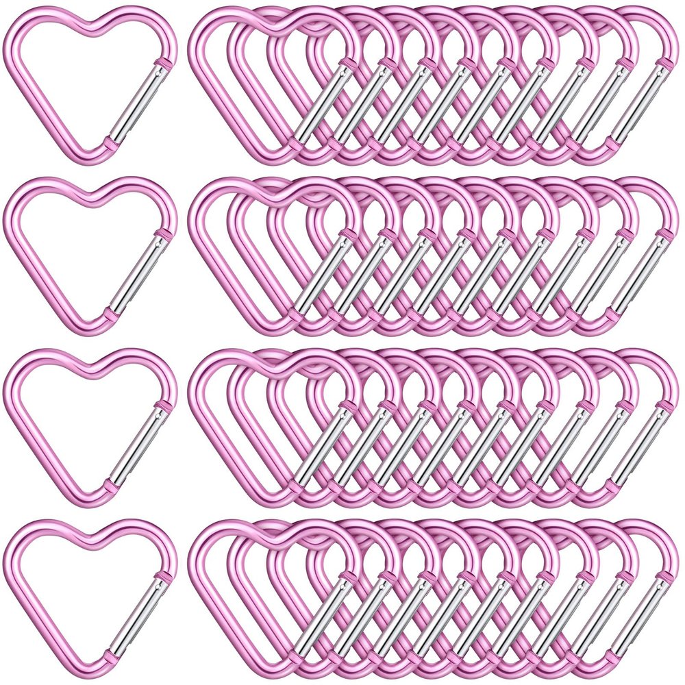 Shimeyao Heart Shape Keychain Clip Cute Pink Snap Key Ring Keychain Hook Aluminum Alloy Key Holder for Valentine's Gift Outdoor Spring Traveling Couple Wife Husband Gift Walking(6 Pcs,Heart)