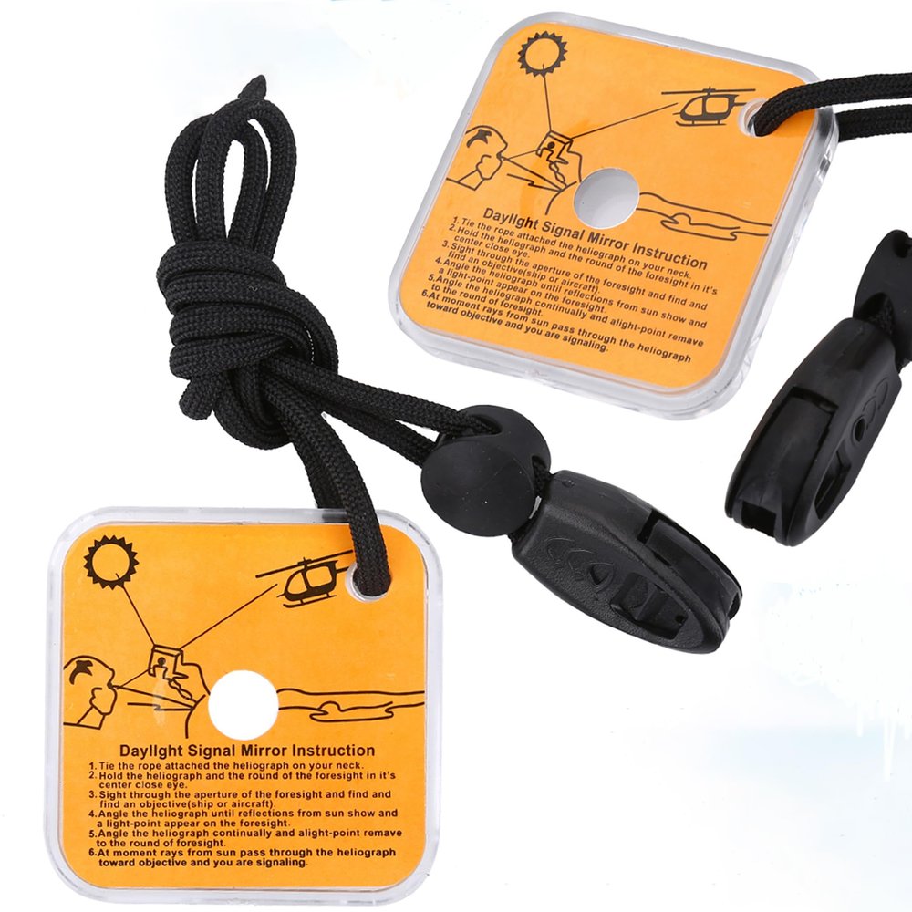 TUEQE Signal Mirror,Outdoor Multifunctional Survival Emergency Rescue Reflective Signal Mirror Tool Portable Practical Self-Help Tool for Camping,Hunting,Skiing,Hiking,2.24 * 2.24 * 0.27 inch,2pcs