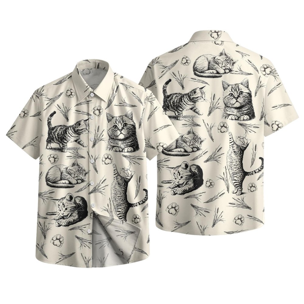 Summer Dog Lover Print Casual Hawaiian Shirt, Tropical Cute Animal Design Button Shirt, Birthday Gifts