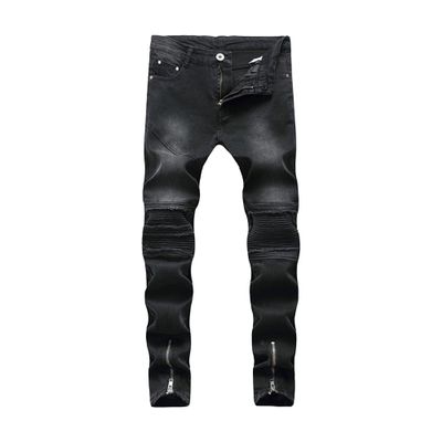 SWJGLITTR Mens Biker Zipper Distressed Jeans Slim Fit Ripped Jean Pants Destroyed Straight Men Denim Pants (Black,28)