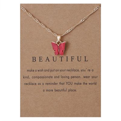 Nexoluxa Butterfly Necklaces for Women Pink Gifts Pendant Necklace Cute Colorful Butterfly Necklace Jewelry Age 12 Friendship Gifts with Wish Card A - Red