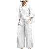 2024 summer fashion trends women Linen 2 Piece Sets For Women Summer 2024 Loose Long Sleeve Shirts Wide Leg Pant Matching Set Plus Size Vacation Outfits women track suits 2 piece set White S view 1