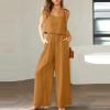 2 piece outfits for women Linen Two Piece Sets For Women Summer Beach Vacation Outfits 2024 Crop Tank Top Wide Leg Pants Matching Lounge Set pant suits for women dressy Yellow 3X view 2