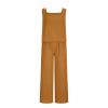 2 piece outfits for women Linen Two Piece Sets For Women Summer Beach Vacation Outfits 2024 Crop Tank Top Wide Leg Pants Matching Lounge Set pant suits for women dressy Yellow 3X view 3