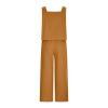 2 piece outfits for women Linen Two Piece Sets For Women Summer Beach Vacation Outfits 2024 Crop Tank Top Wide Leg Pants Matching Lounge Set pant suits for women dressy Yellow 3X view 4