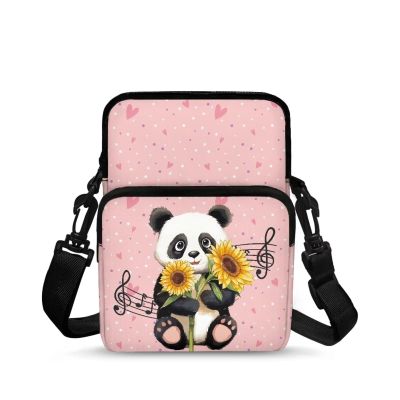 TSOVTHRID Panda Sunflower Music Notes Love Dots Crossbody Bag for Kids Girls Boys, 2 Layer Lightweight Shoulder Bag Messenger Sling Bags for Cell Phone Passport Wallet