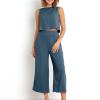2 piece lounge set women summer Summer Vacation 2 Piece Outfits For Women 2024 Sleeveless Crop Top Capri Wide Leg Pants Matching Lounge Set Linen Sets sweat outfits for women 2 pieces Dark Blue 3X view 4