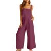 2 piece sets for women casual Linen Two Piece Sets For Women Summer Beach Vacation Outfits 2024 Crop Tank Top Wide Leg Pants Matching Lounge Set women loungewear set Watermelon Red L view 1