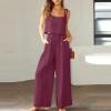 2 piece sets for women casual Linen Two Piece Sets For Women Summer Beach Vacation Outfits 2024 Crop Tank Top Wide Leg Pants Matching Lounge Set women loungewear set Watermelon Red L view 2