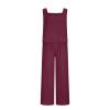 2 piece sets for women casual Linen Two Piece Sets For Women Summer Beach Vacation Outfits 2024 Crop Tank Top Wide Leg Pants Matching Lounge Set women loungewear set Watermelon Red L view 3